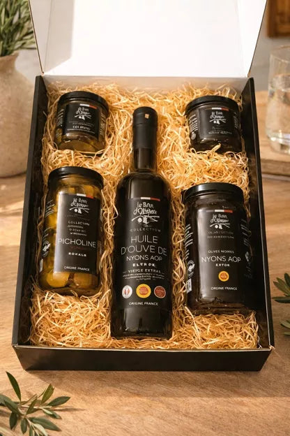 Coffret cadeau huile, olives et tapenades LE BRIN D'OLIVIER