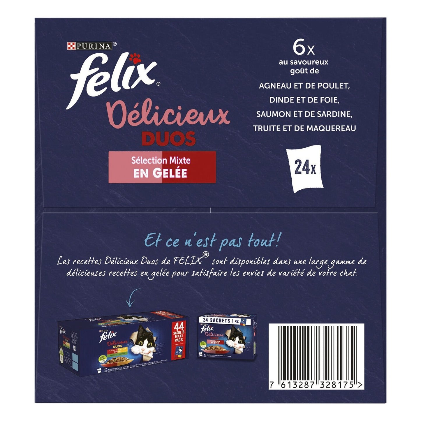 Pâtée pour Chat Adulte Délicieux Duos en Gelée Agneau Poulet Dinde Foie FELIX