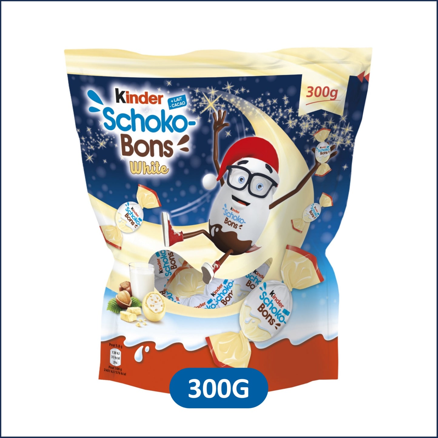 Oeufs au Chocolat Blanc Fourré Lait et Eclats de Noisettes KINDER SCHOKOBONS - Gamme de Noël 2025 le sachet 300g
