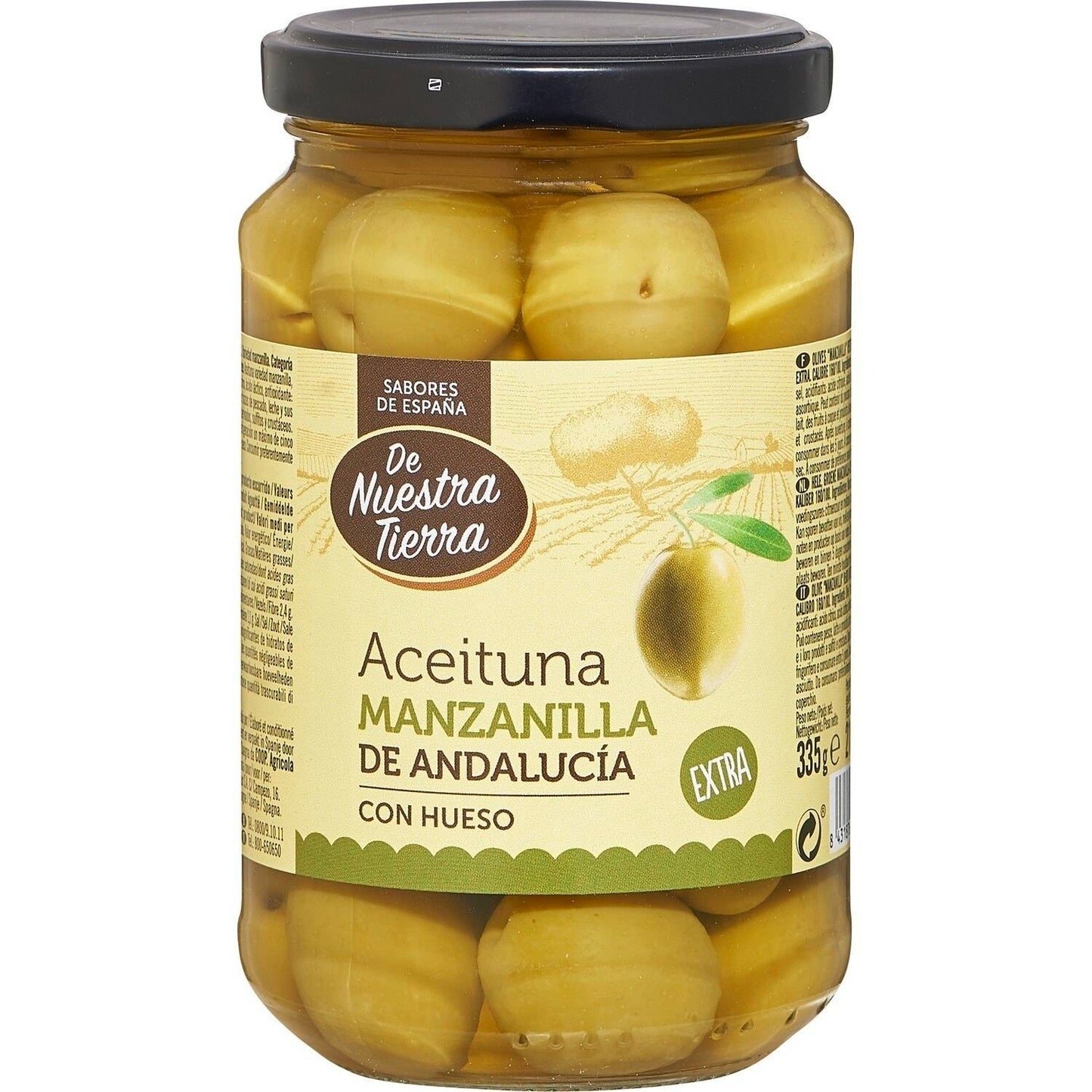 Olives Vertes Entières DE NUESTRA TIERRA la boite de 210g net égoutté