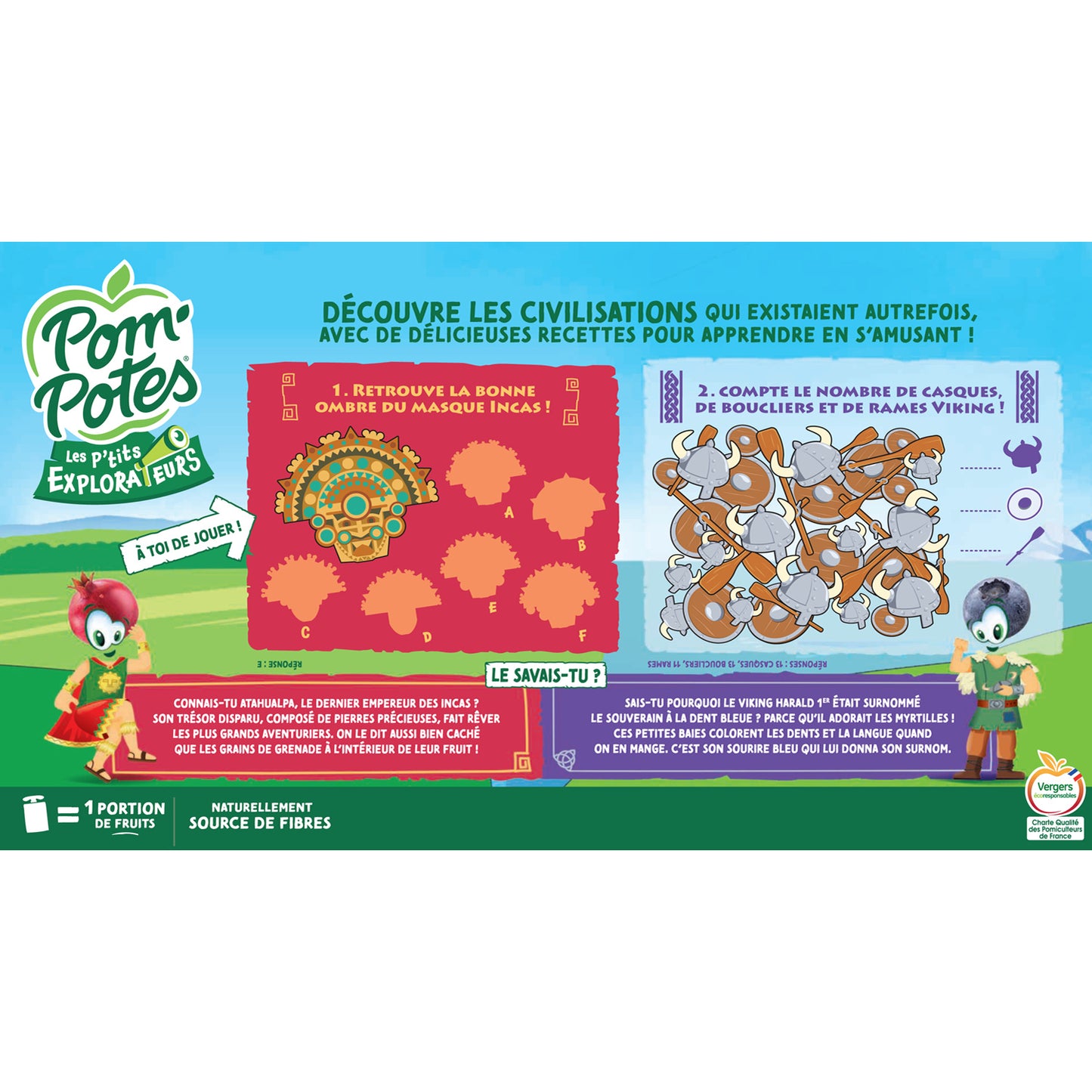 Kompotte für kleine Entdecker Unter den Inkas und Wikingern Apfel-Banane-Granatapfel, Erdbeer-Blaubeere Ohne Zuckerzusatz POM'POTES