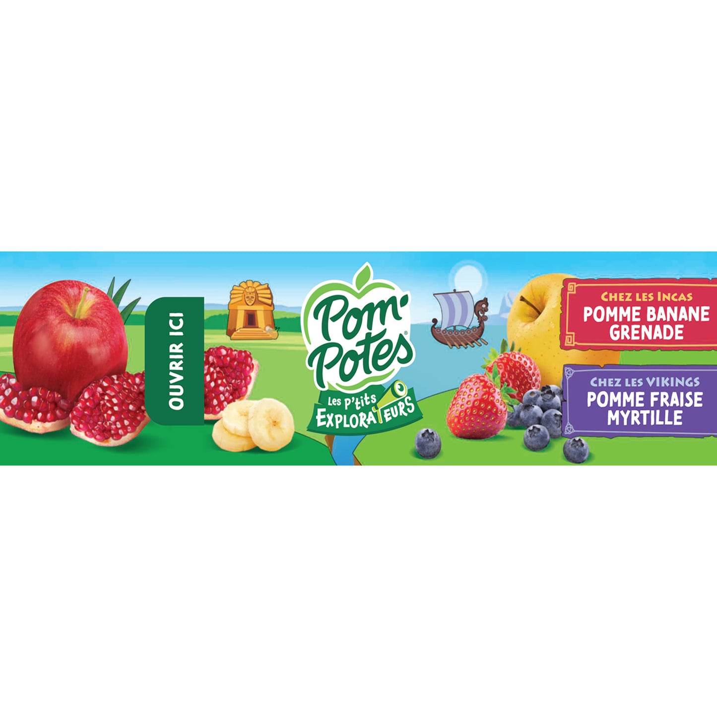 Kompotte für kleine Entdecker Unter den Inkas und Wikingern Apfel-Banane-Granatapfel, Erdbeer-Blaubeere Ohne Zuckerzusatz POM'POTES