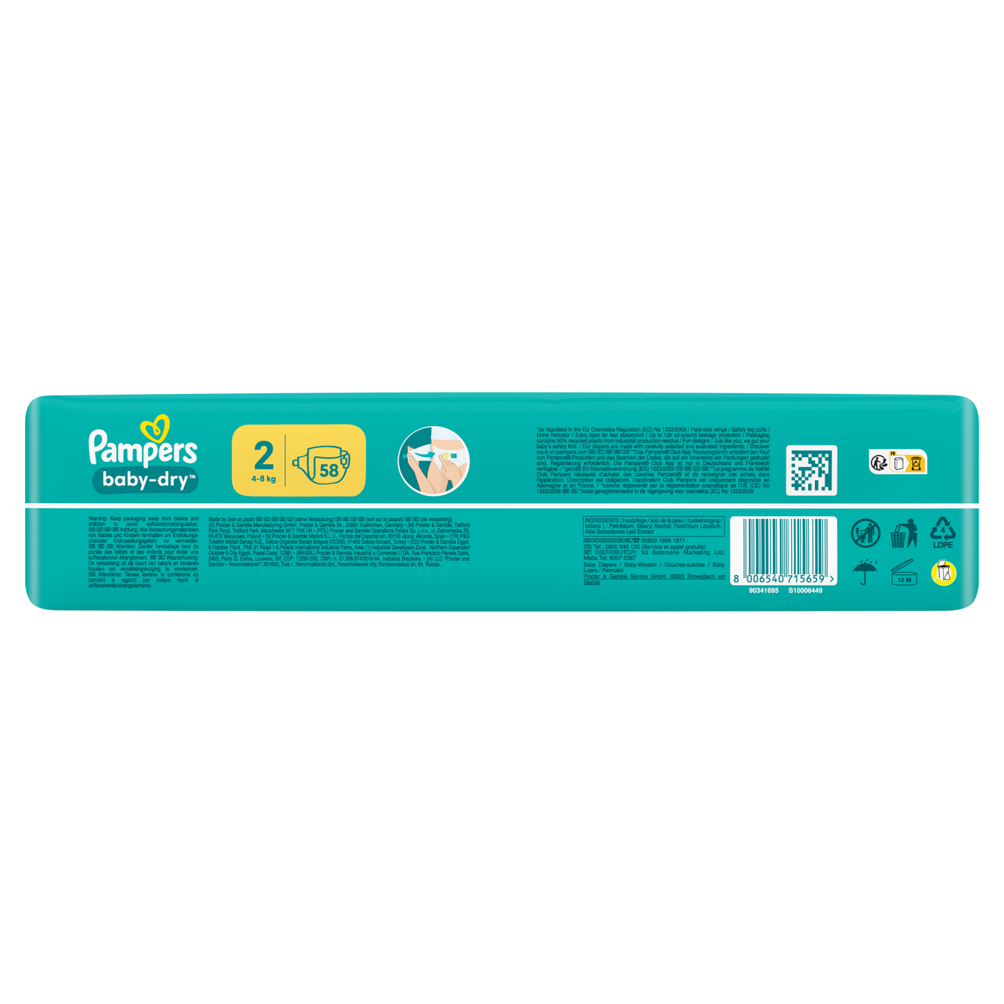 Couches Bébé Baby-Dry Taille 2 4kg-8kg PAMPERS