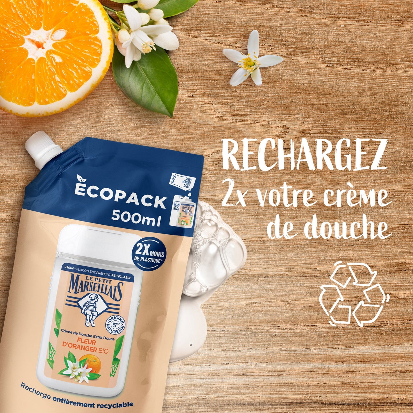 Recharge Crème de Douche Extra Douce aux Fleurs d'Oranger Bio LE PETIT MARSEILLAIS
