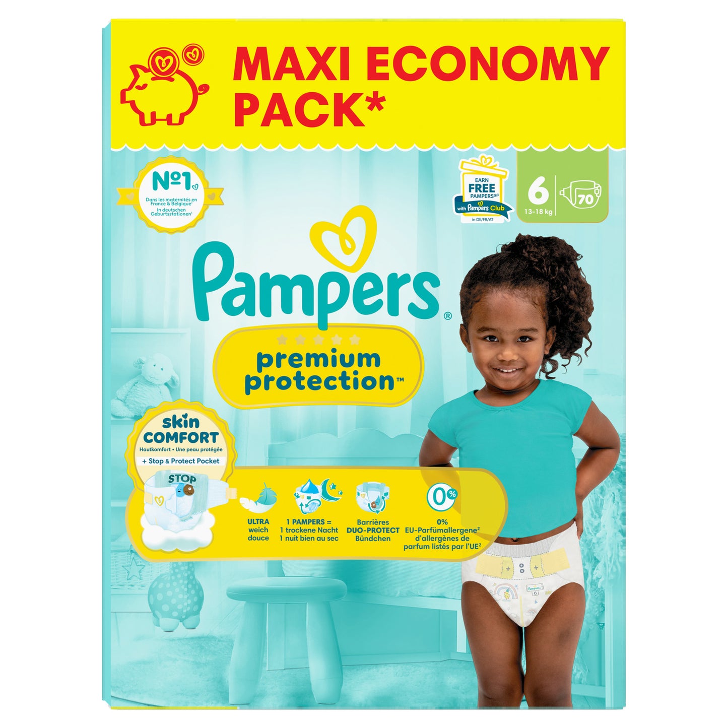 Couches Bébés Premium Protection 13-18kg Taille 6 PAMPERS