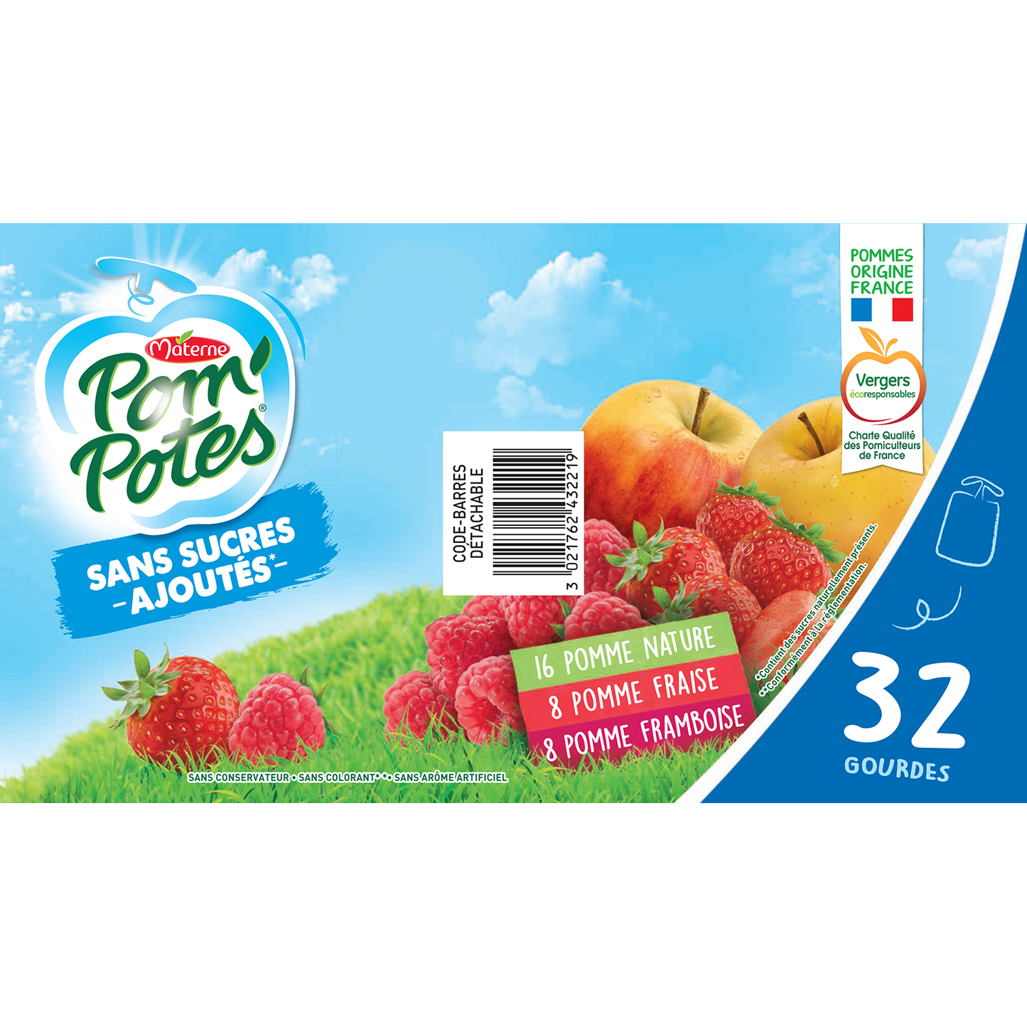 Apple, Apple Strawberry, Apple Raspberry Compotes No Added Sugar POM'POTES