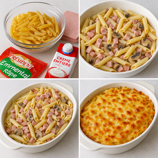 Gratin de pâtes au jambon et fromage 🧀🍝