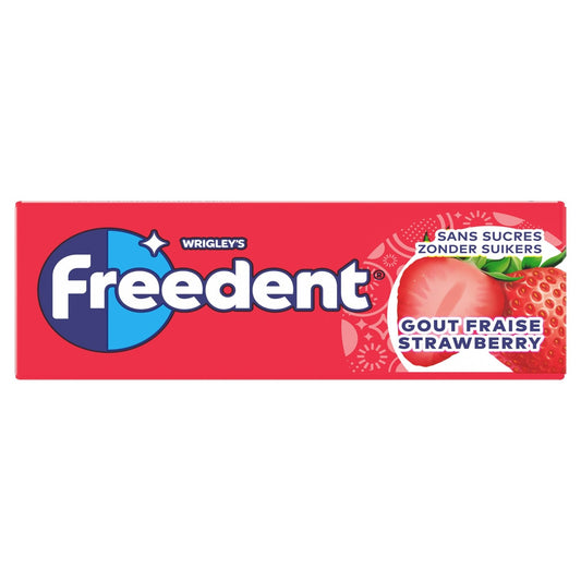 Chewing-Gum Fraise Sans Sucres FREEDENT l'etui de 10 dragées