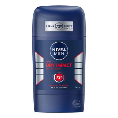 Déodorant Stick stick homme dry impact anti-bactérien 72h anti-transpirant 0% alcool séchage rapide NIVEA MEN 