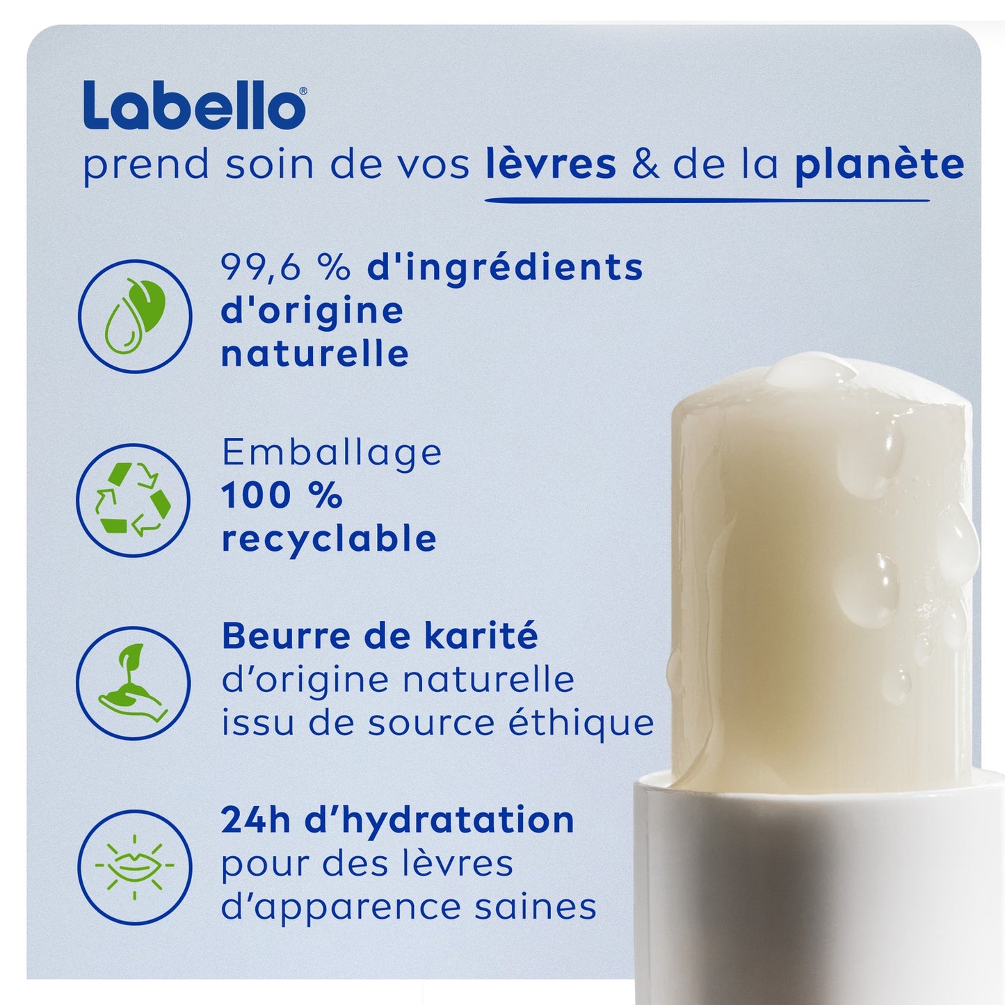 Stick à lèvres Hydratation 24h Beurre de Karité et Huiles Naturelles LABELLO 