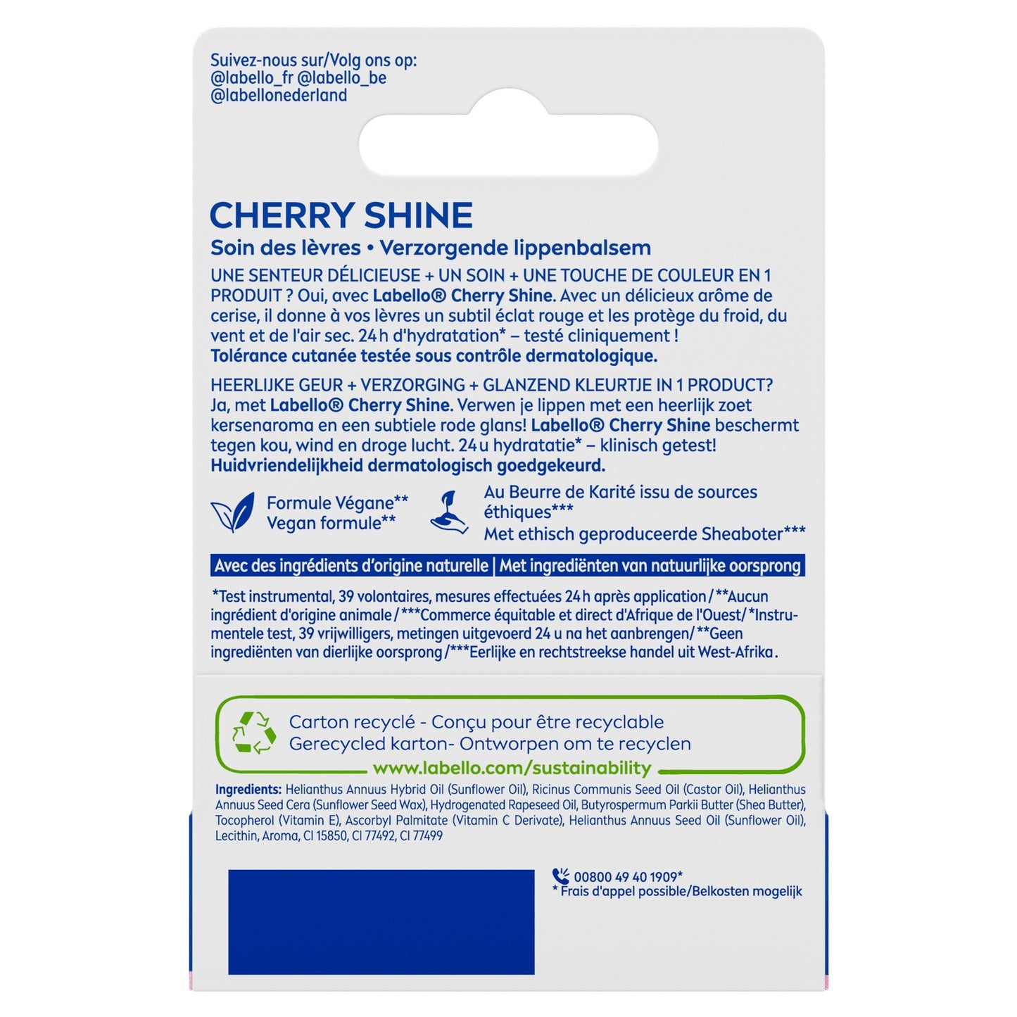 Stick à Lèvres Hydratant Couleur Rouge Parfum de Cerise Beurre de Karité et Huiles Naturelles Vitamines C et E LABELLO