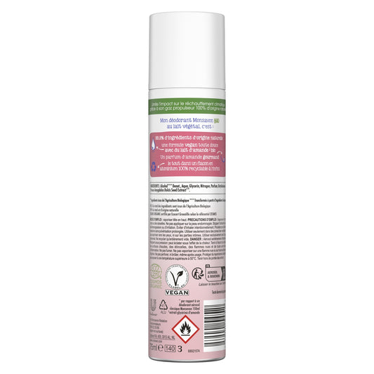 Monsavon Almond Milk Deodorant Spray Organic Plant Milk for Dry Skin