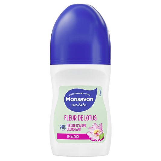 Déodorant Bille 0% Alcool 24h Pierre d'Alun Fleur de Lotus MONSAVON le roll-on de 50mL