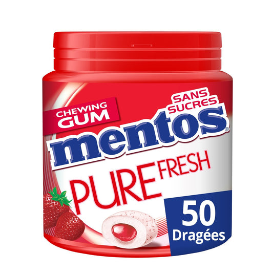 Chewing-Gum Pure Fresh Fraise Sans Sucres MENTOS la boite de 50 dragées - 100 g