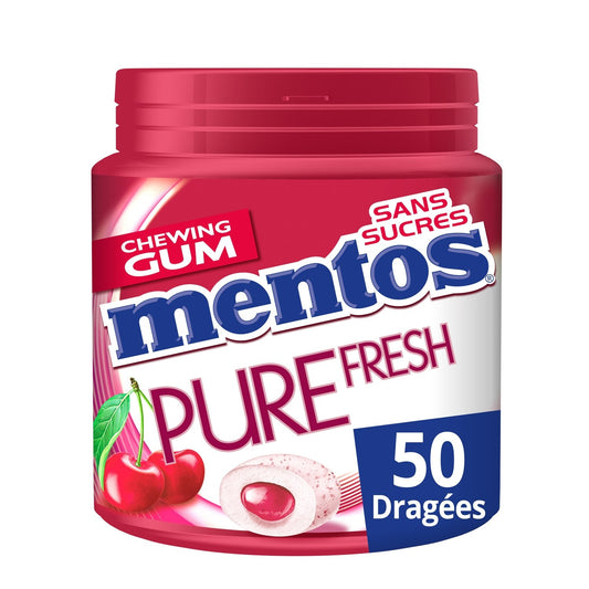 Chewing-Gum Pure Fresh Cerise Sans Sucres MENTOS la boite de 50 dragées - 100 g
