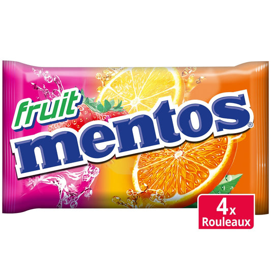 Bonbons Fruits MENTOS les 4 rouleaux de 14 dragées - 152 g
