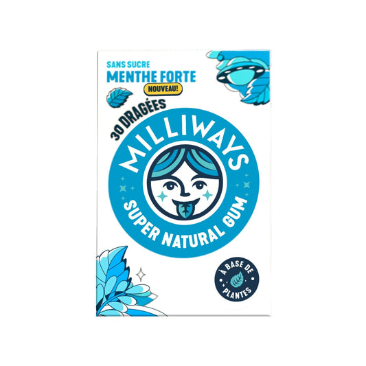 Chewing-Gum Menthe Forte Sans Sucres MILLIWAYS la boîte de 30 dragées
