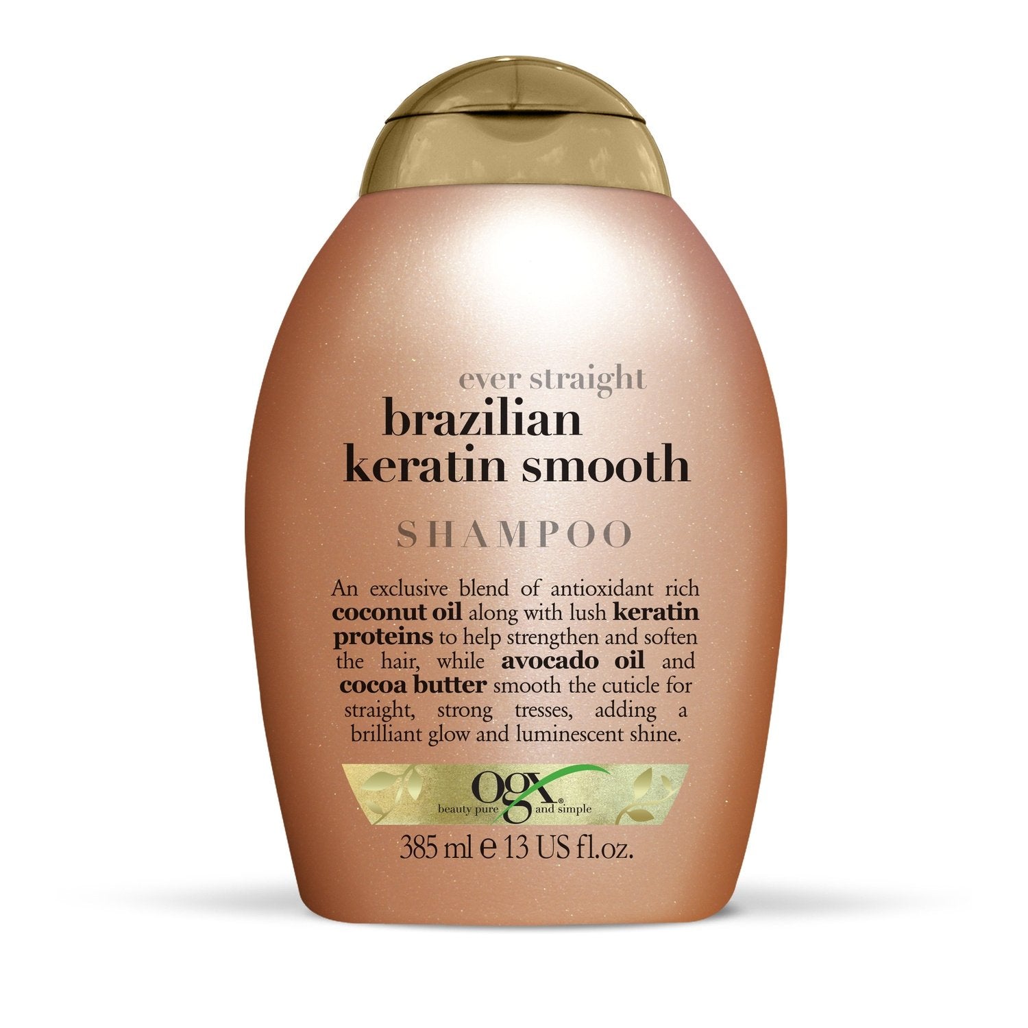 Shampoing Lissant Kératine Huile de Coco Avocat et Beurre de Cacao OGX le flacon de 385 ml