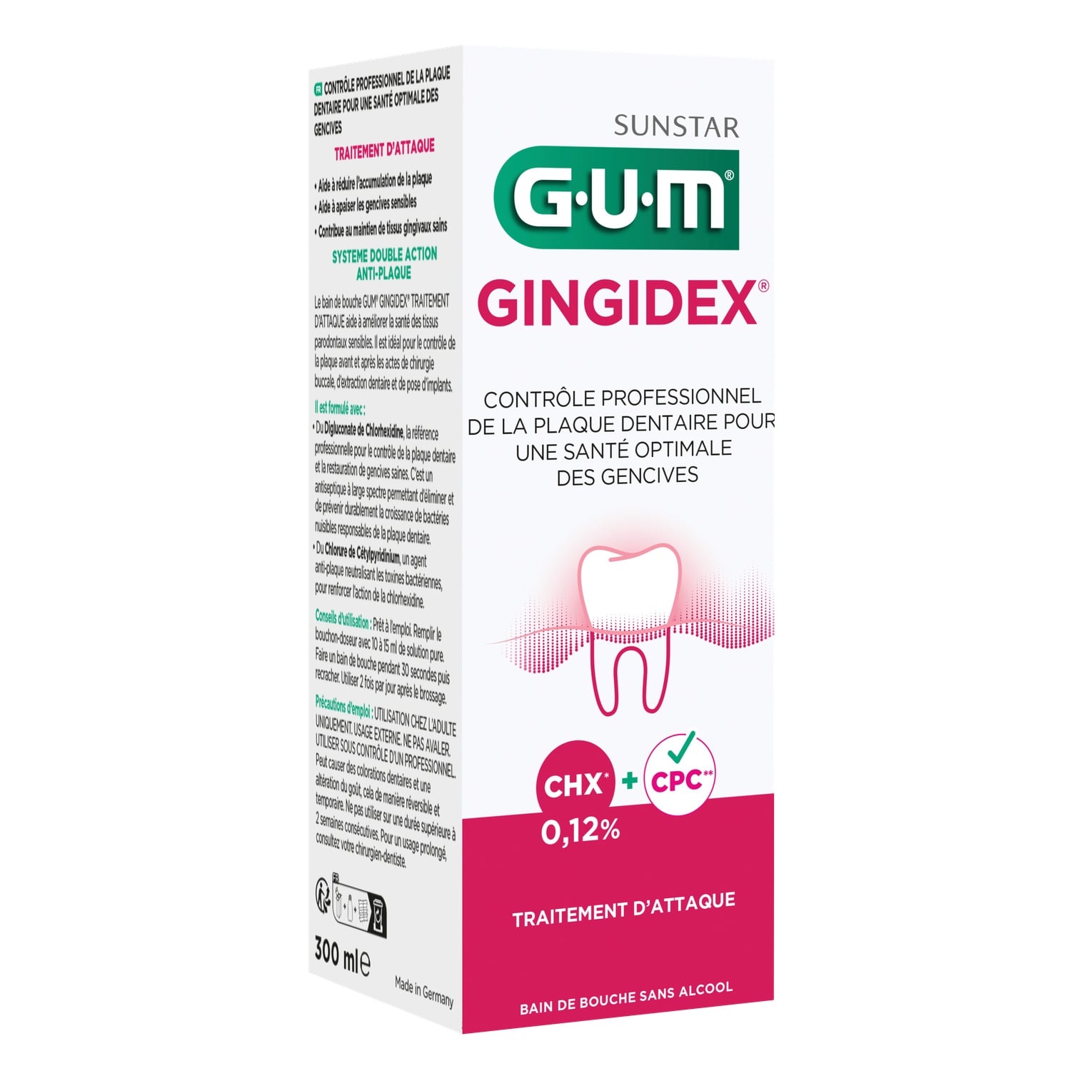 Bain de bouche Traitement d'Attaque Plaque Dentaire Santé des Gencives Sans Alcool Gingidex SUNSTAR 
