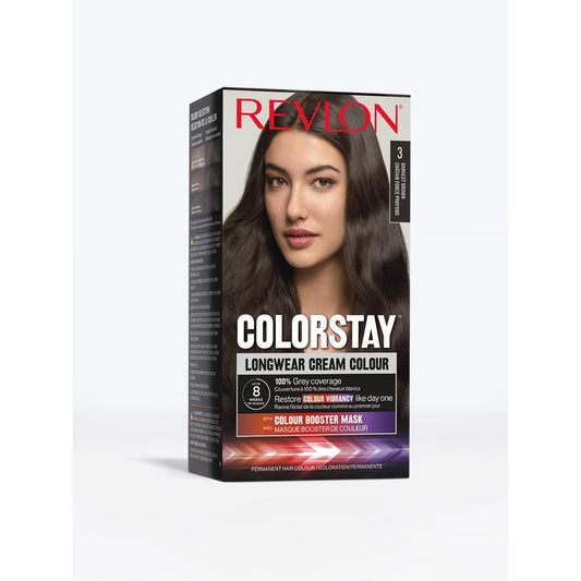 Coloration 3 Châtain Foncé Profond Longue Durée Beurre de Murumuru et Huile de Macadamia Colorstay REVLON la boîte