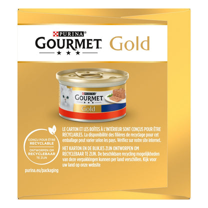 Pâtée pour Chat Adulte Mousselines en Mousse Boeuf Foie Thon Dinde Gold GOURMET
