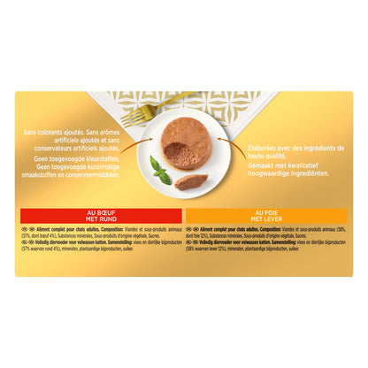 Pâtée pour Chat Adulte Mousselines en Mousse Boeuf Foie Thon Dinde Gold GOURMET