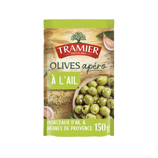 Olives Vertes Apéro à l'Ail TRAMIER le sachet de 150 g net égoutté