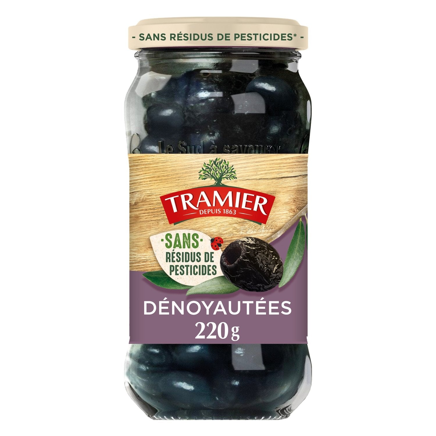 Olives Noires à la Grecque Dénoyautées TRAMIER le bocal de 220g