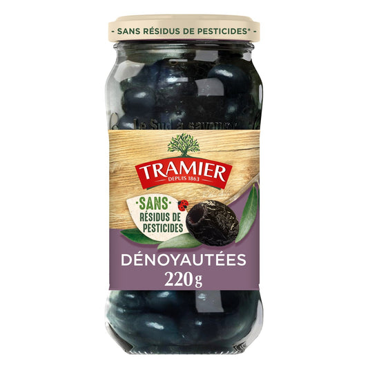 Olives Noires à la Grecque Dénoyautées TRAMIER le bocal de 220g