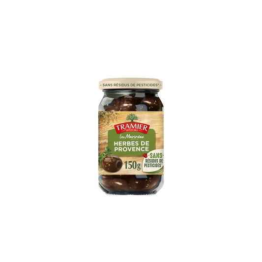 Olive Noir Dénoyautées Marinées aux Herbes de Provence TRAMIER le pot de 15g