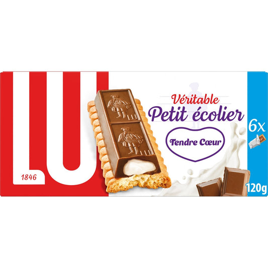 Biscuits Barre Nappés de Chocolat au Lait Tendre Coeur Petit Ecolier LU La boîte de 6 sachets - 120 g