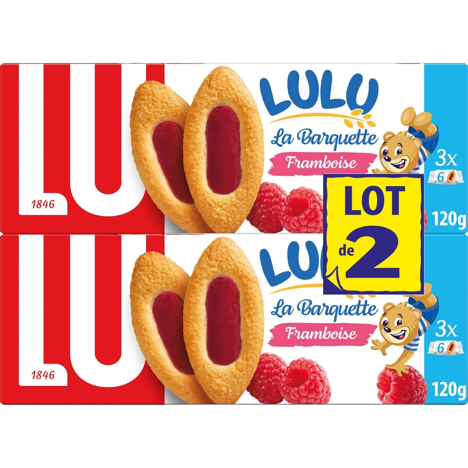 Biscuits à la Framboise la Barquette Lulu LU Les 2 boîtes de 3 sachets - 120 g