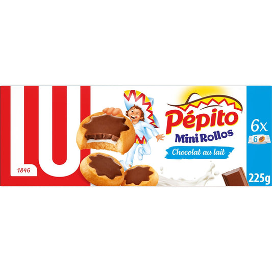 Biscuits Fourrés et Nappés au Chocolat au Lait Mini Rollos Pepito LU La boîte de 6 sachets - 225 g