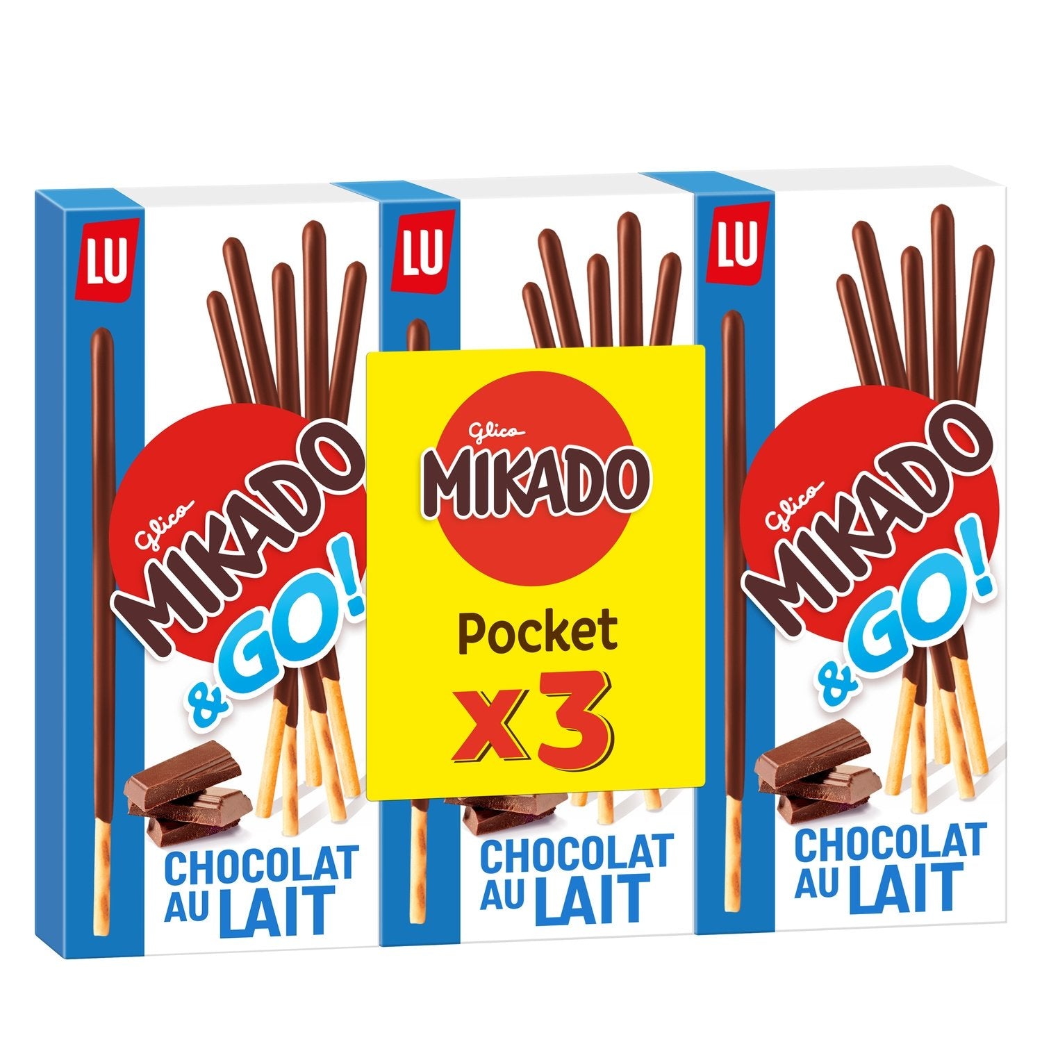 Biscuits Nappés au Chocolat au Lait Mikado LU Les 3 boîtes de 39 g
