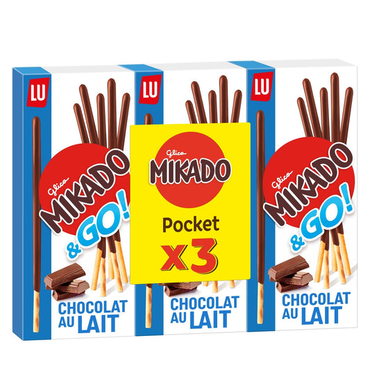 Biscuits Nappés au Chocolat au Lait Mikado LU Les 3 boîtes de 39 g