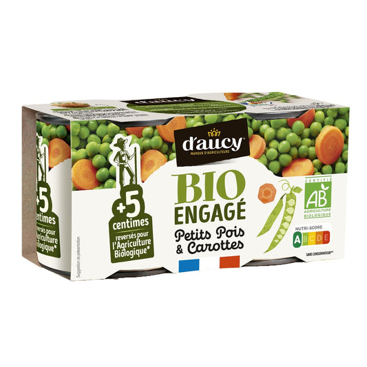 Légumes Pois Carottes Rondelles Bio D'AUCY les 2 boites de 130g
