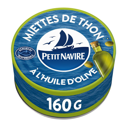 Miettes de Thon Huile d'Olive Vierge Extra PETIT NAVIRE la boite de 104 g net égoutté