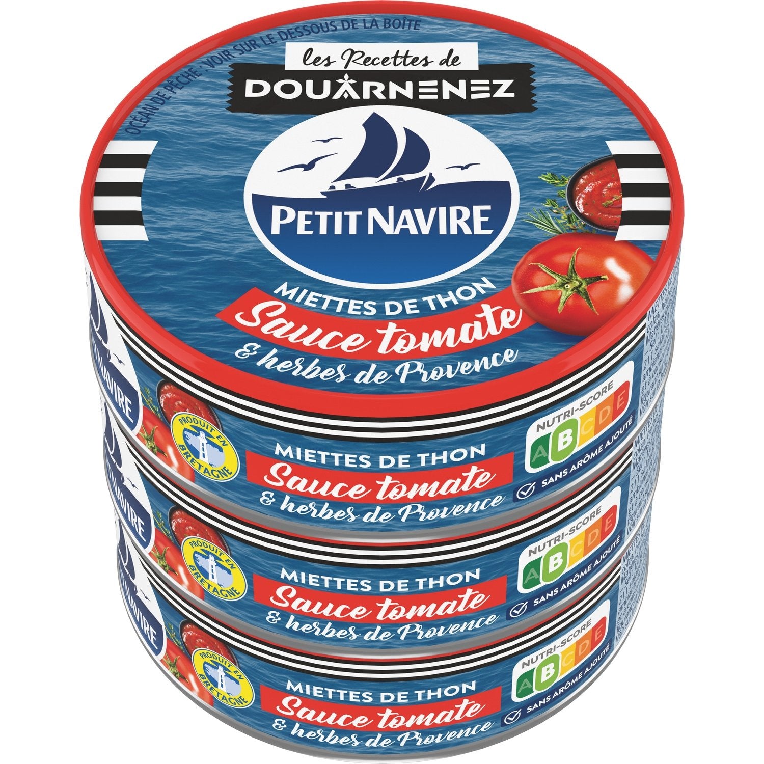 Miettes de Thon à la Tomate PETIT NAVIRE les 3 boites de 52 g net égoutté