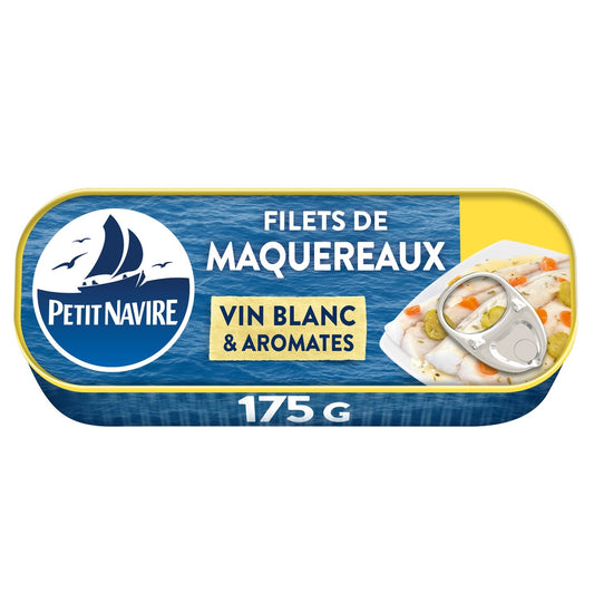 Filet de Maquereaux Vin Blanc Aromates PETIT NAVIRE la boite de 175 g
