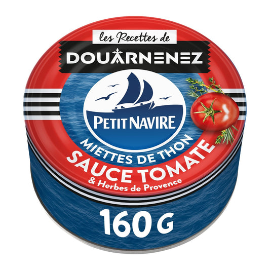 Miettes de Thon à la Tomate PETIT NAVIRE la boite de 104 g net égoutté
