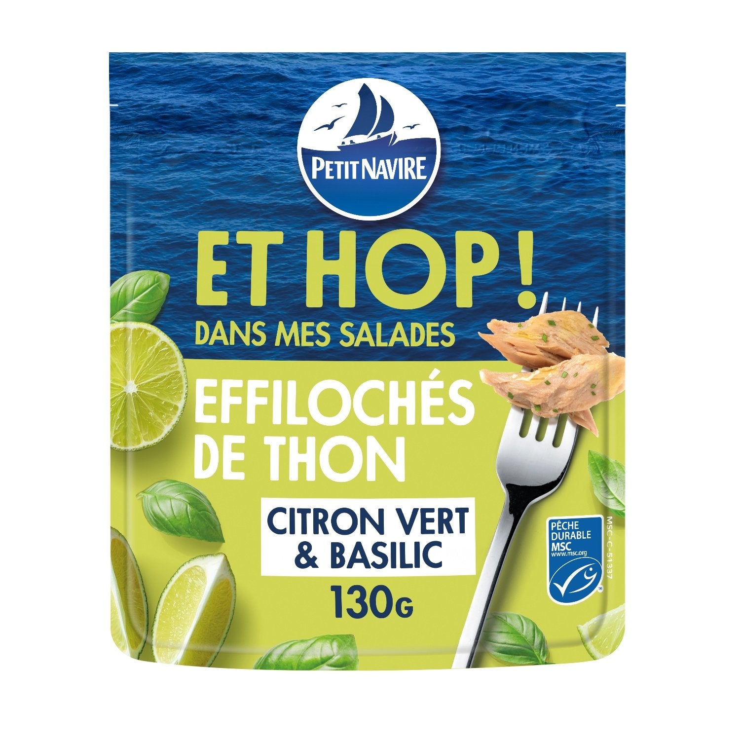 Effilochés de Thon Citron Vert et Basilic PETIT NAVIRE la boite de 130g
