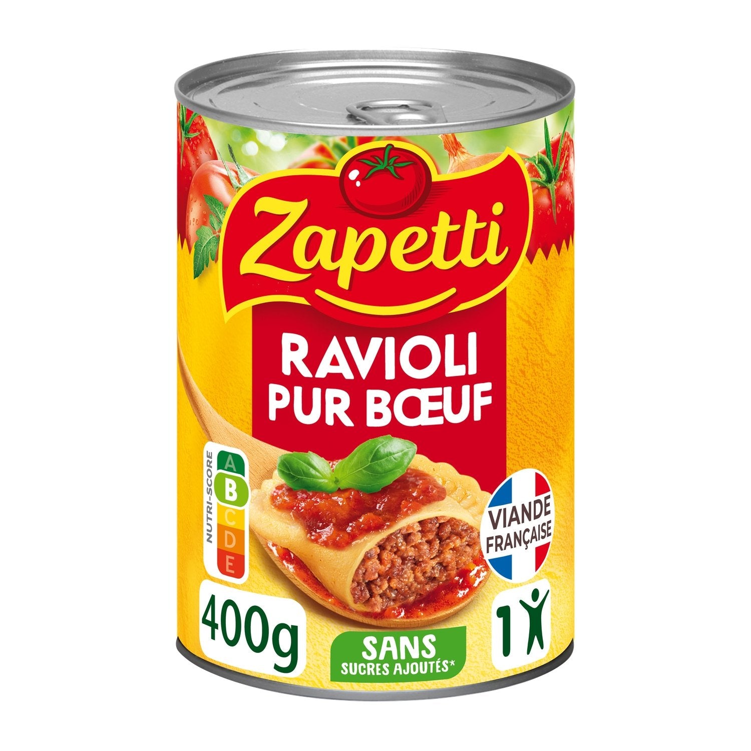Plat Individuel Ravioli Pur Bœuf ZAPETTI la boite de 400g