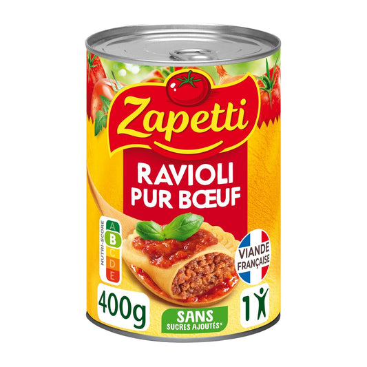 Plat Individuel Ravioli Pur Bœuf ZAPETTI la boite de 400g