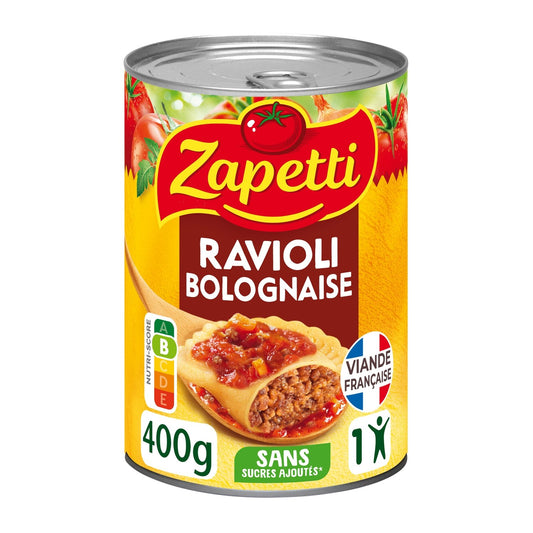 Plat Individuel Ravioli Bolognaise au Bœuf ZAPETTI la boite de 400g