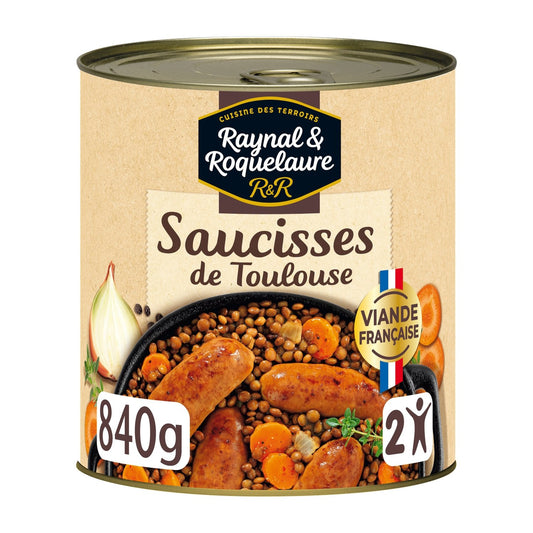 Plat Familial Saucisses de Toulouse RAYNAL ET ROQUELAURE la boite de 840g