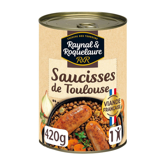 Plat Individuel Saucisses de Toulouse RAYNAL ET ROQUELAURE la boîte de 420g