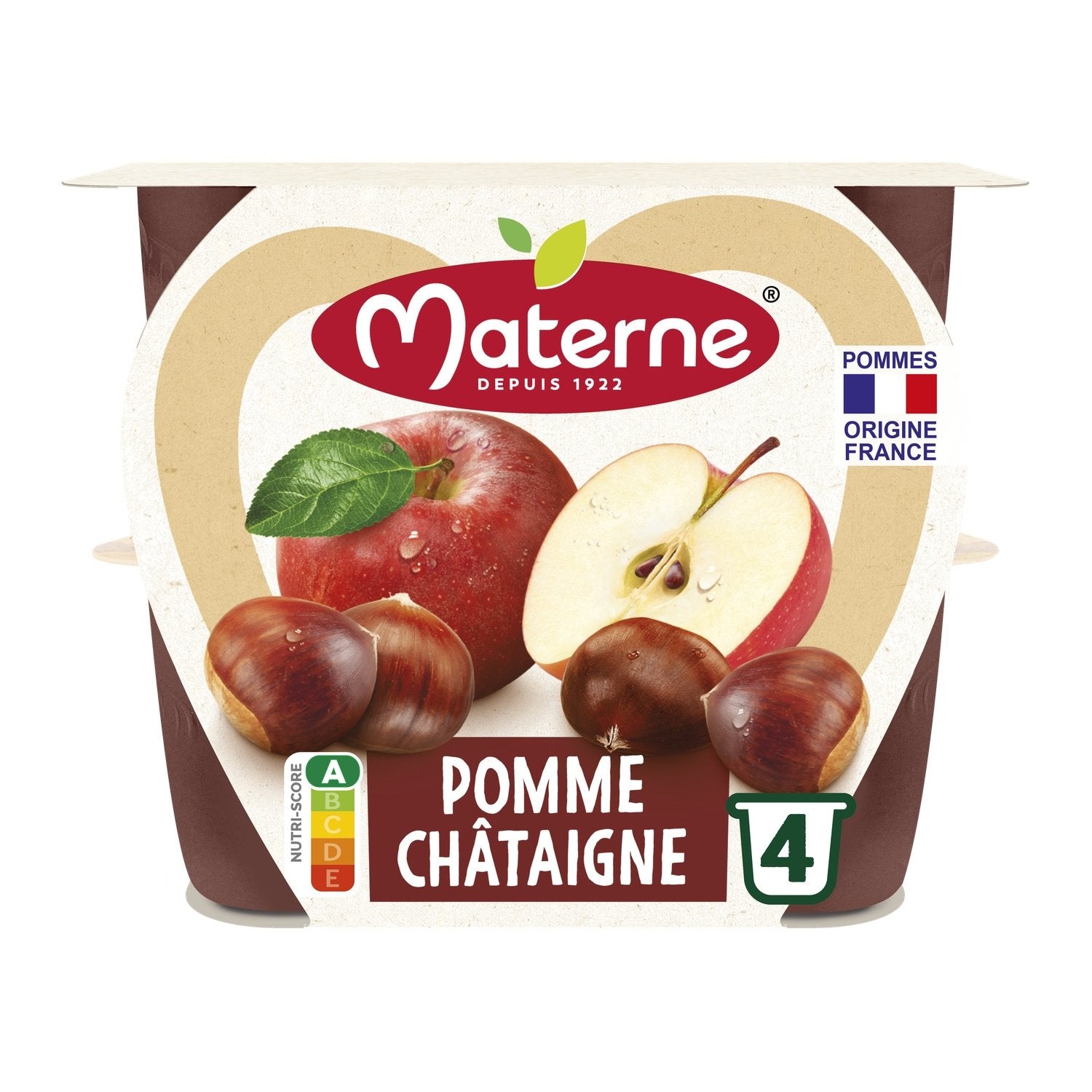 Compotes Pomme Chataîgne MATERNE les 4 coupelles de 100g