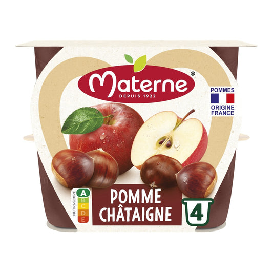 Compotes Pomme Chataîgne MATERNE les 4 coupelles de 100g