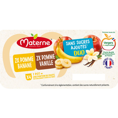 MATERNE Apple Banana, Apple Vanilla Duo Compote No Added Sugar