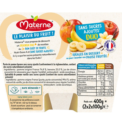 MATERNE Apple Banana, Apple Vanilla Duo Compote No Added Sugar